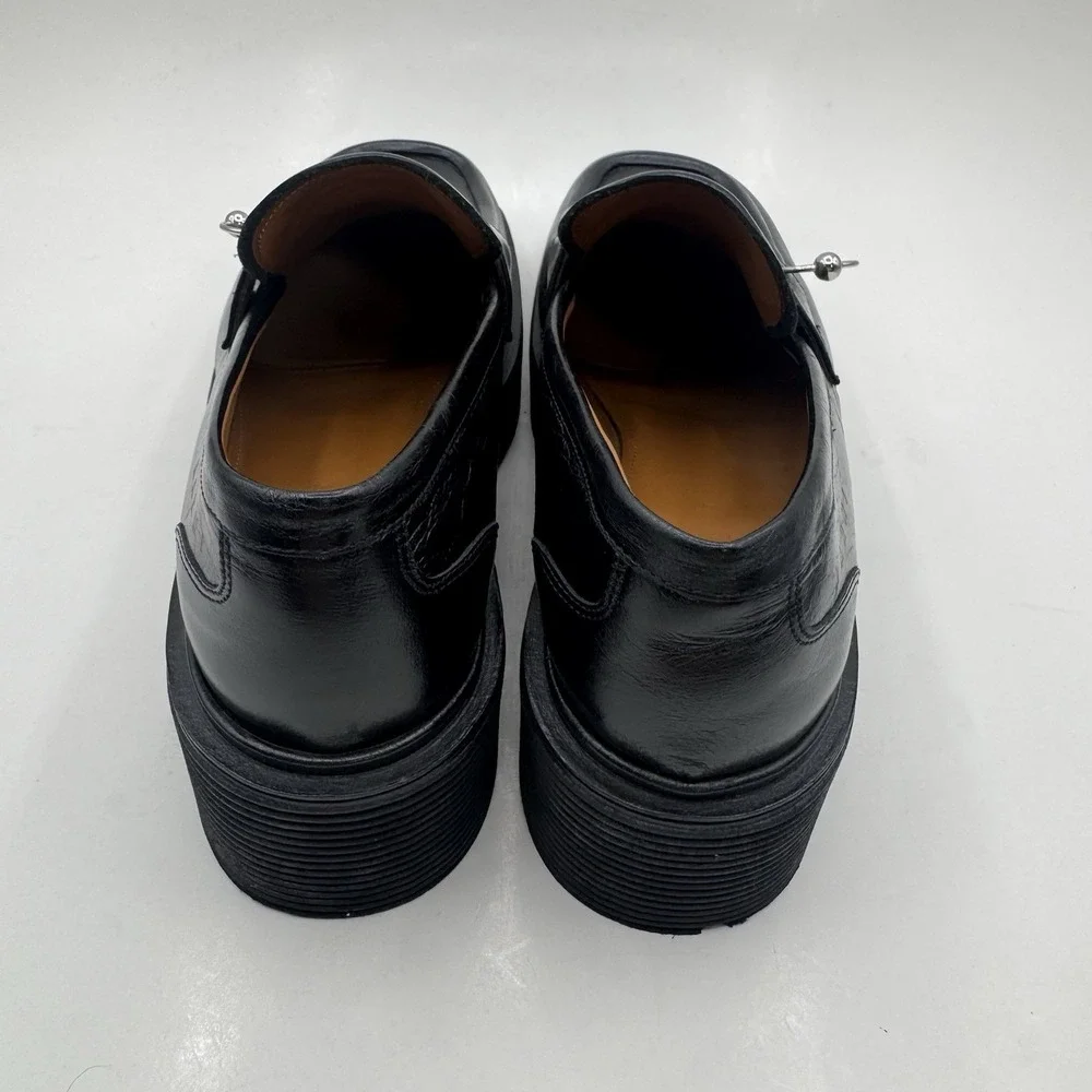 Marni O-Ring Penny Loafers Platform Black Shiny Leather Sz EU Sz 39.5 Italy